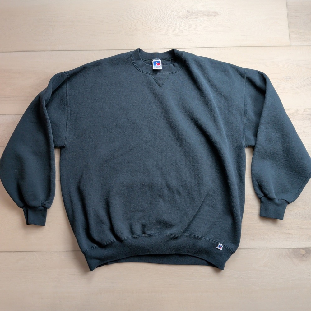 Vintage Russell Athletic Sweatshirt XXL Blank Crewneck Made in USA Green 90s
